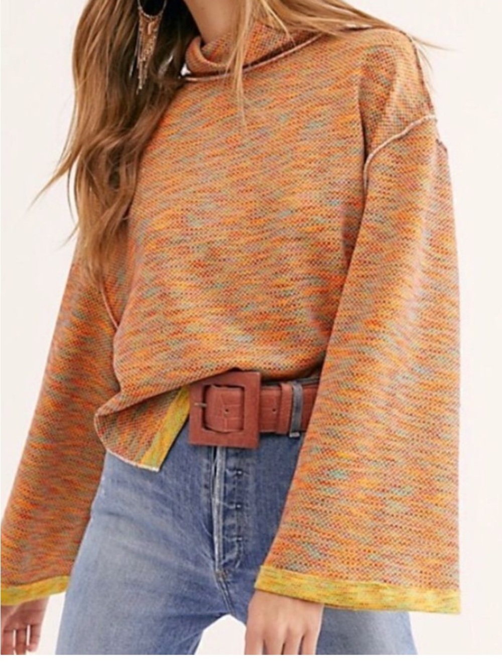 We The Free Multicolor Marled Bell-Sleeve Turtleneck Sweater